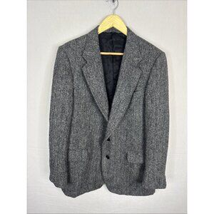 Harris Tweed 44R (fits 42) Blazer Herringbone Gray Woven Scotland 100% Wool.